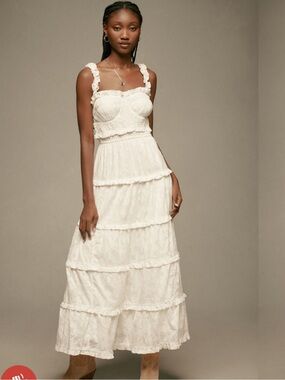 Anthropologie White Ruffled Tiered Maxi Dress